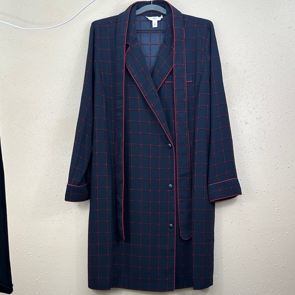 1901 Dresses & Skirts - 1901 Nordstrom Navy Blue Red Windowpane Plaid Longline Blazer dress Piping L